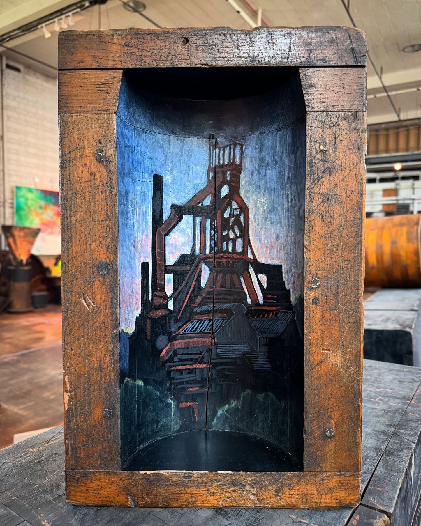 Blast Furnace Core Box Painting - 18.25 h x 11.5 x 6d inches