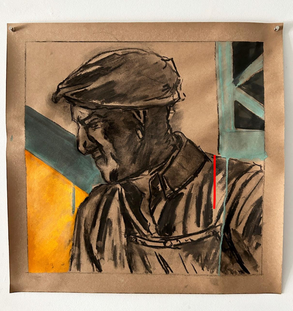 Steel Worker ORIGINAL Oil on Paper 20 x 20 inches