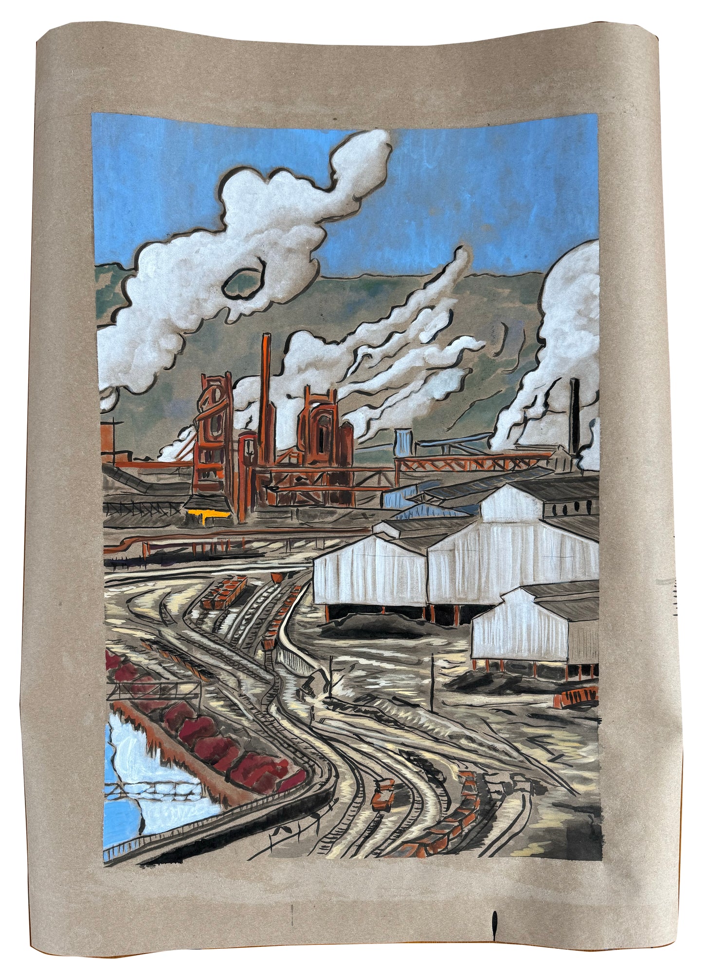 Edgar Thomson Works, Braddock PA ORIGINAL Oil on Paper 22 x 17 inches