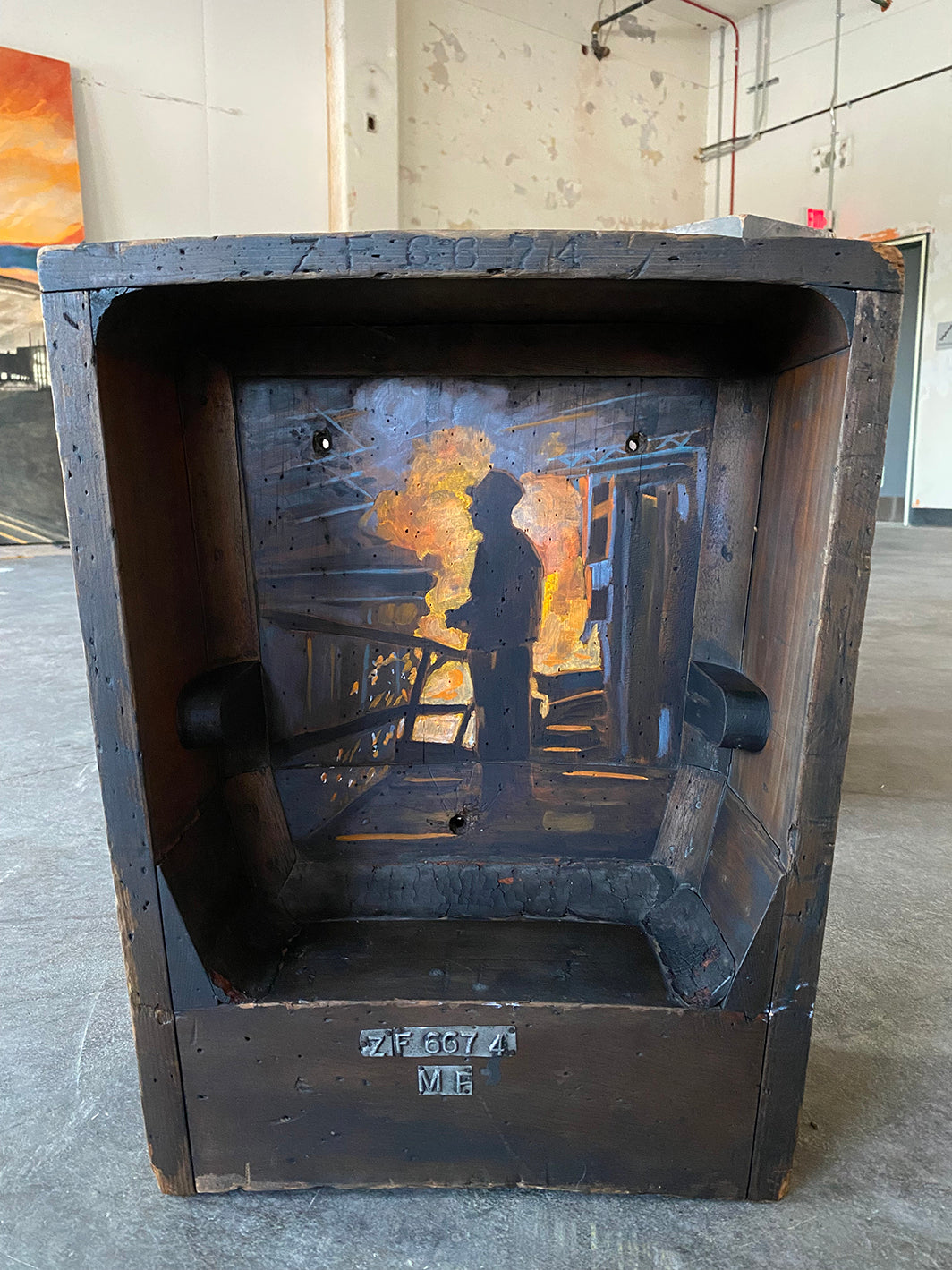 Worker No.2 Core Box Painting - 18h x 15w x 6d inches