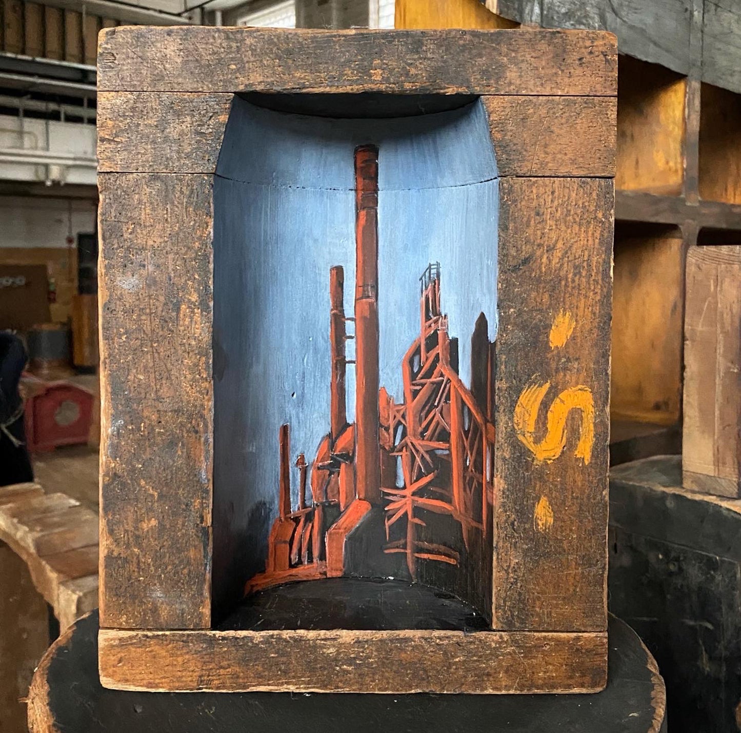 Core Box Mill Painting - 12h x 9h x 4d inches